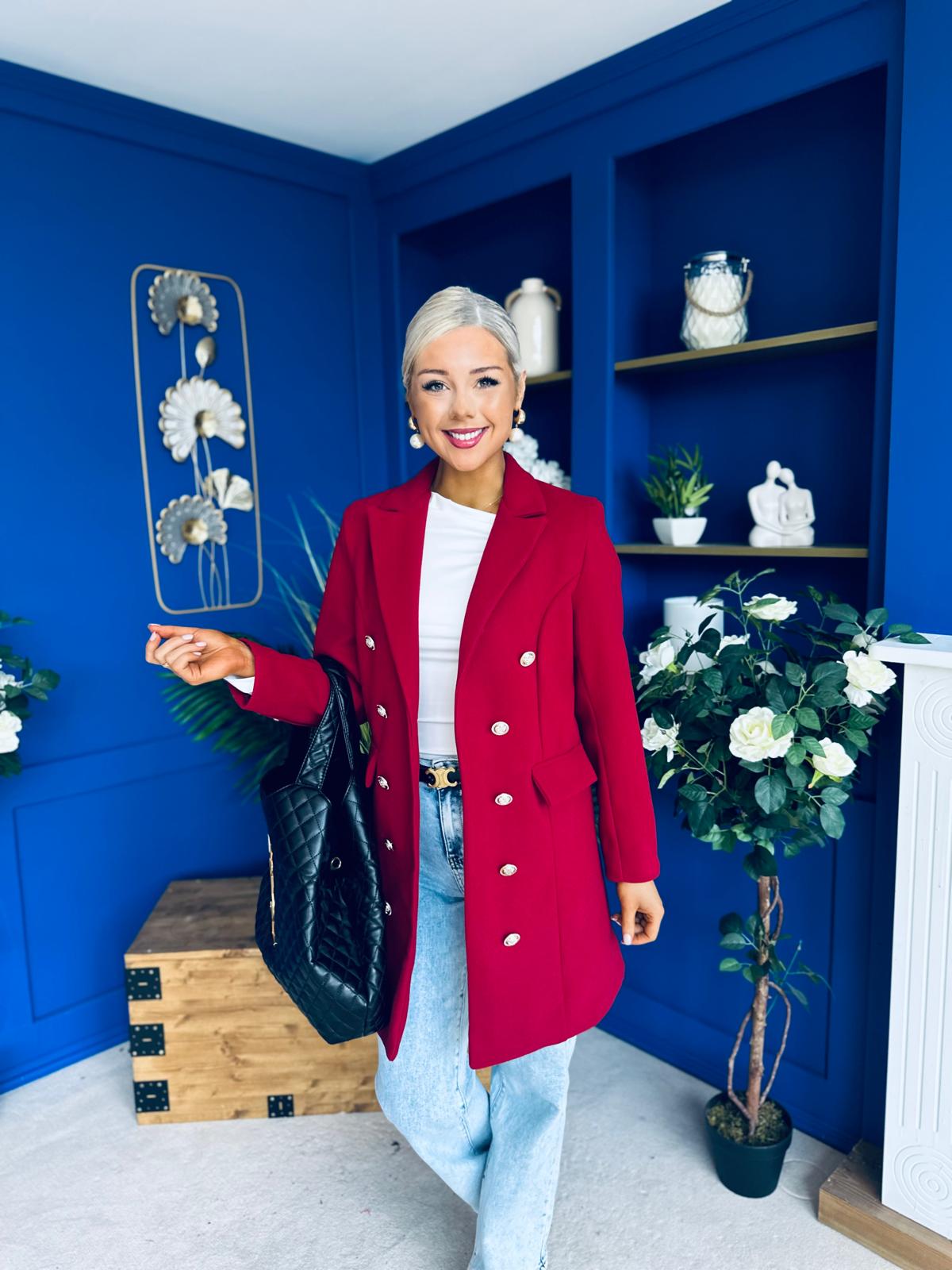 Rachel Button Detail Coat Wine