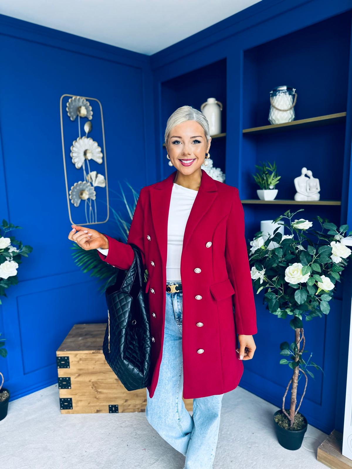 Rachel Button Detail Coat Wine