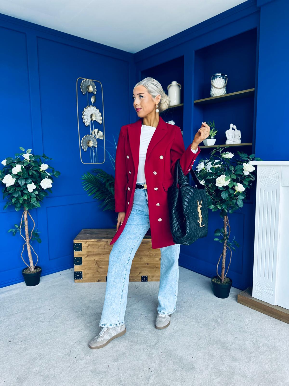 Rachel Button Detail Coat Wine