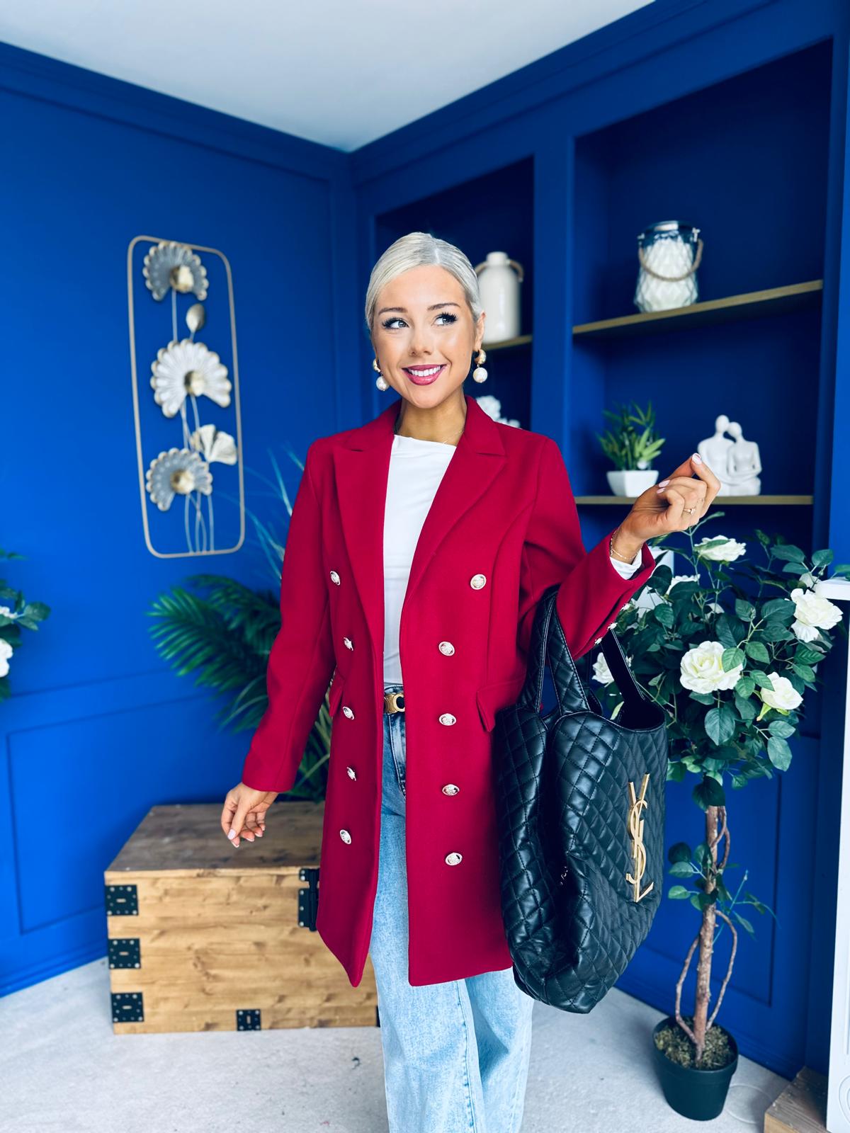 Rachel Button Detail Coat Wine