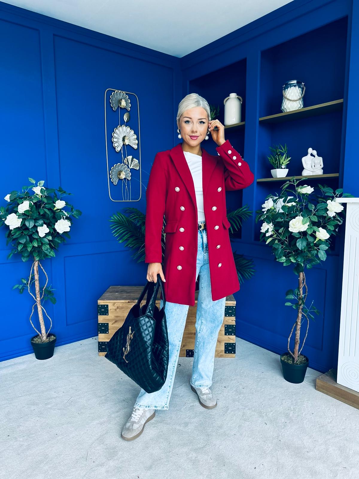 Rachel Button Detail Coat Wine