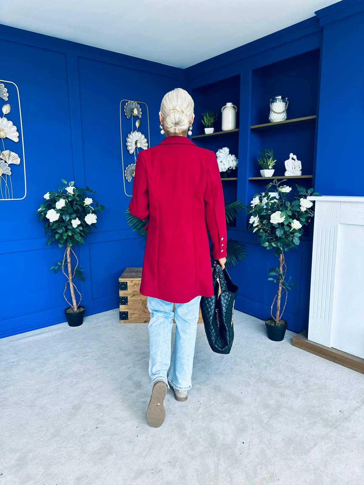 Rachel Button Detail Coat Wine