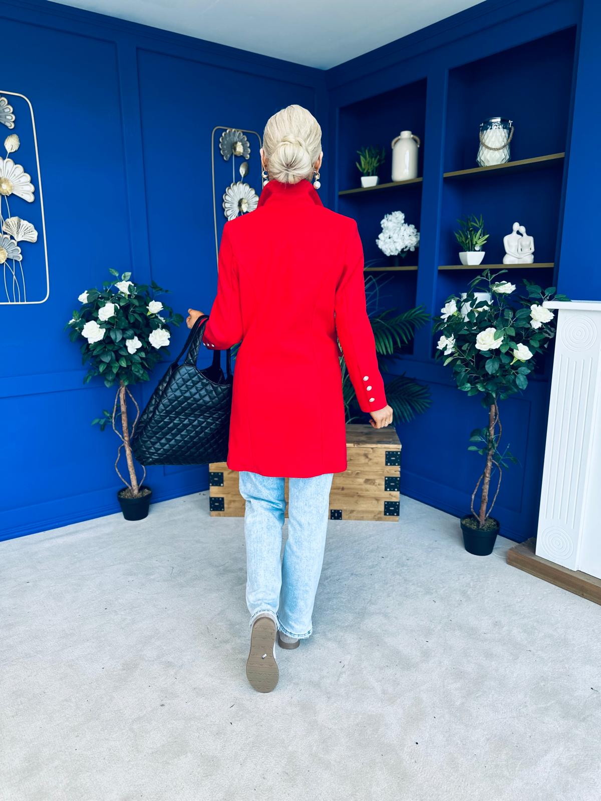 Rachel Button Detail Coat Red