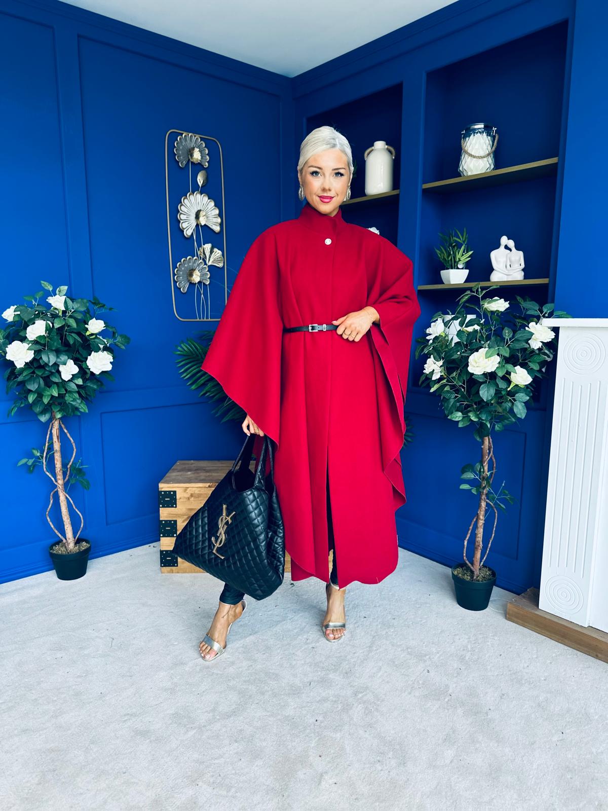 Phoebe Belted Longline Cape Wine Pre Order 18 Sept