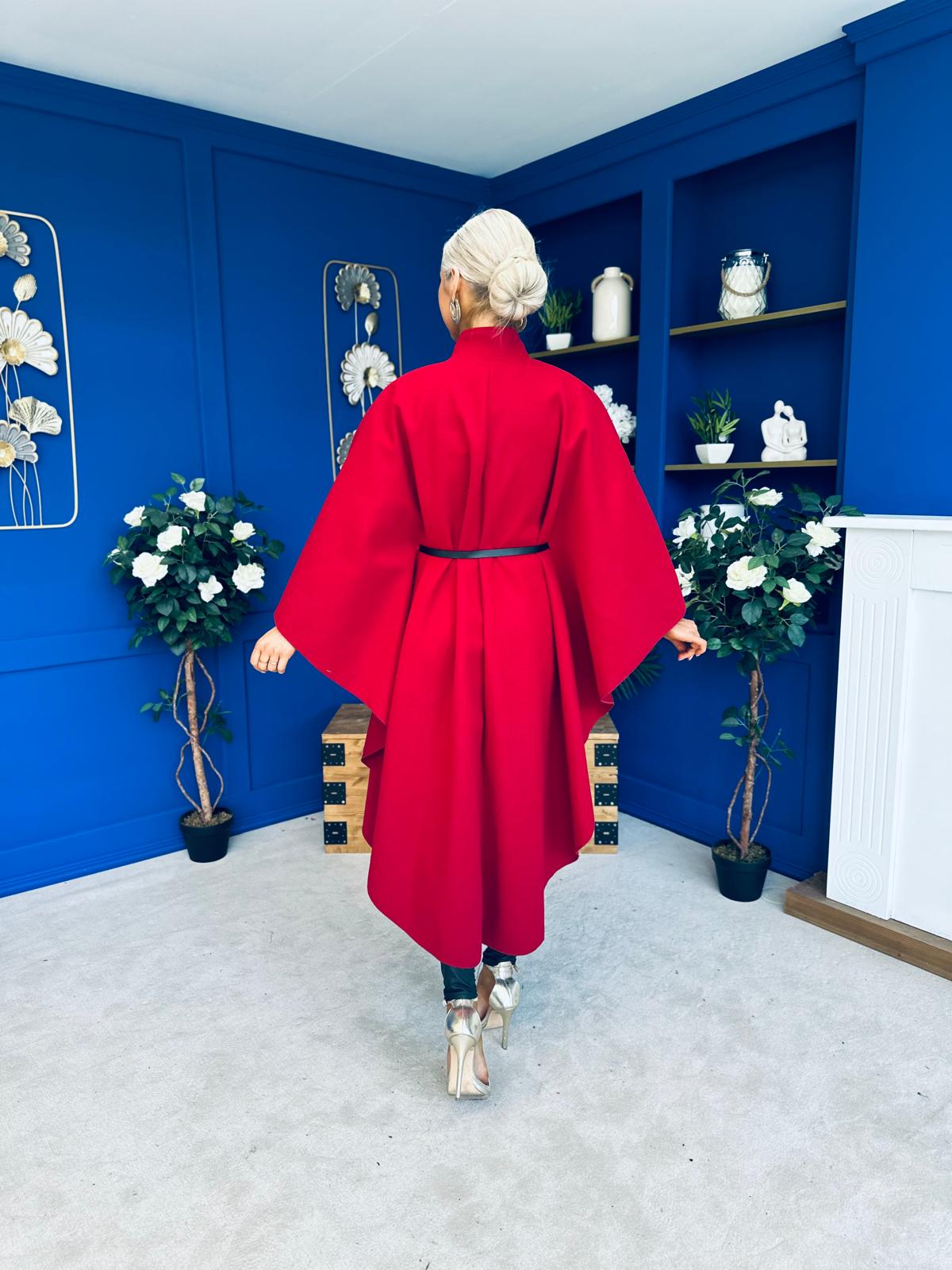 Phoebe Belted Longline Cape Wine Pre Order 18 Sept