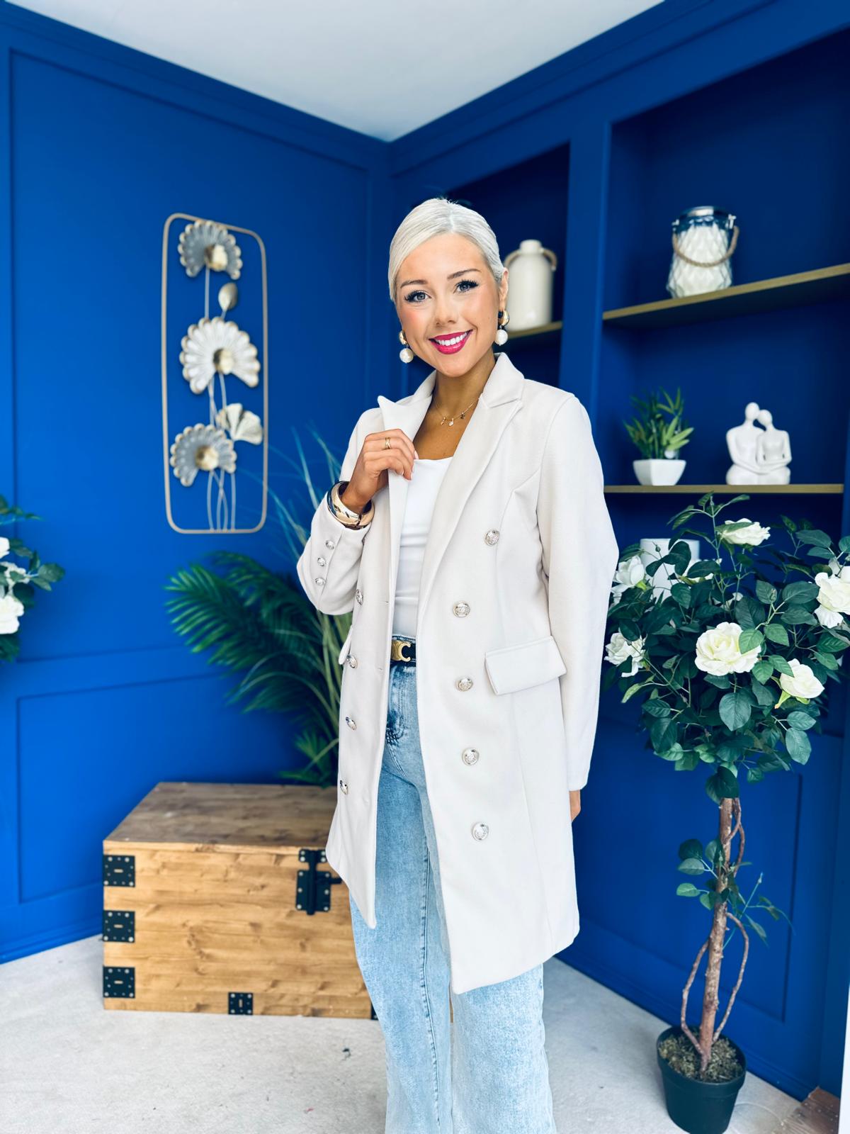 Rachel Button Detail Coat Beige