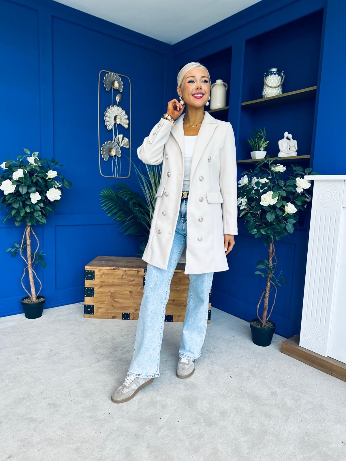 Rachel Button Detail Coat Beige