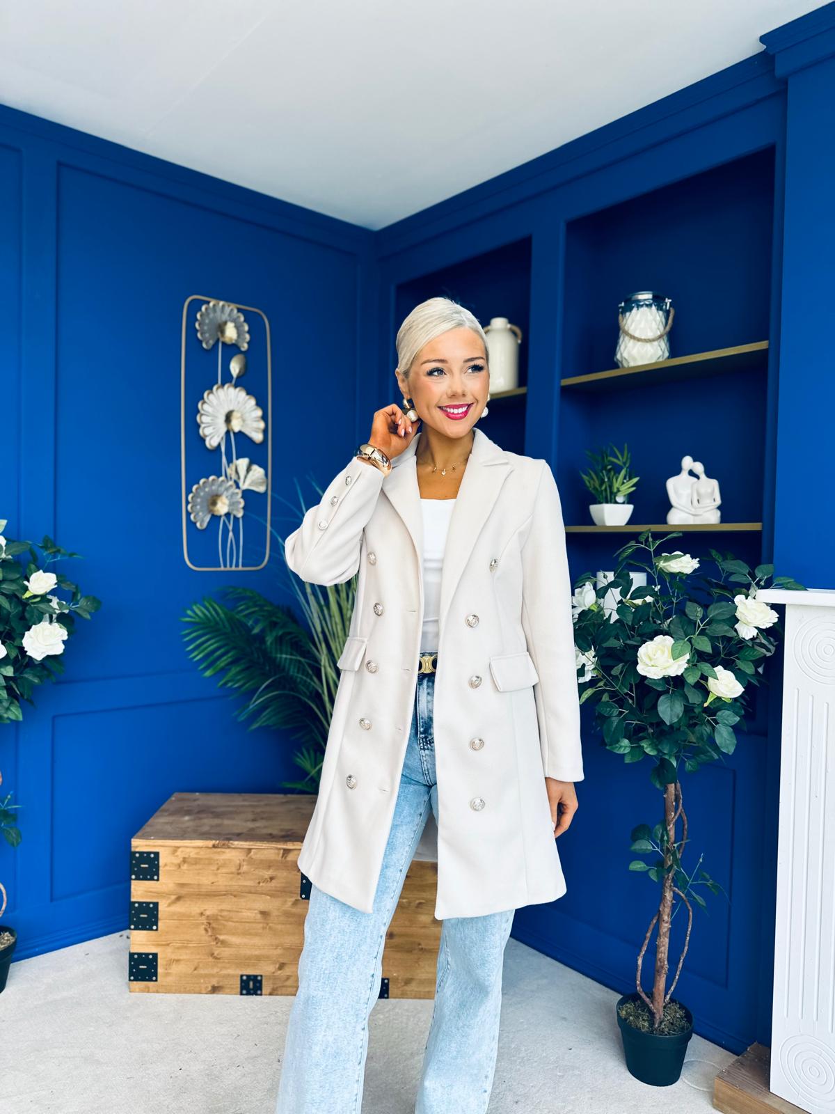 Rachel Button Detail Coat Beige