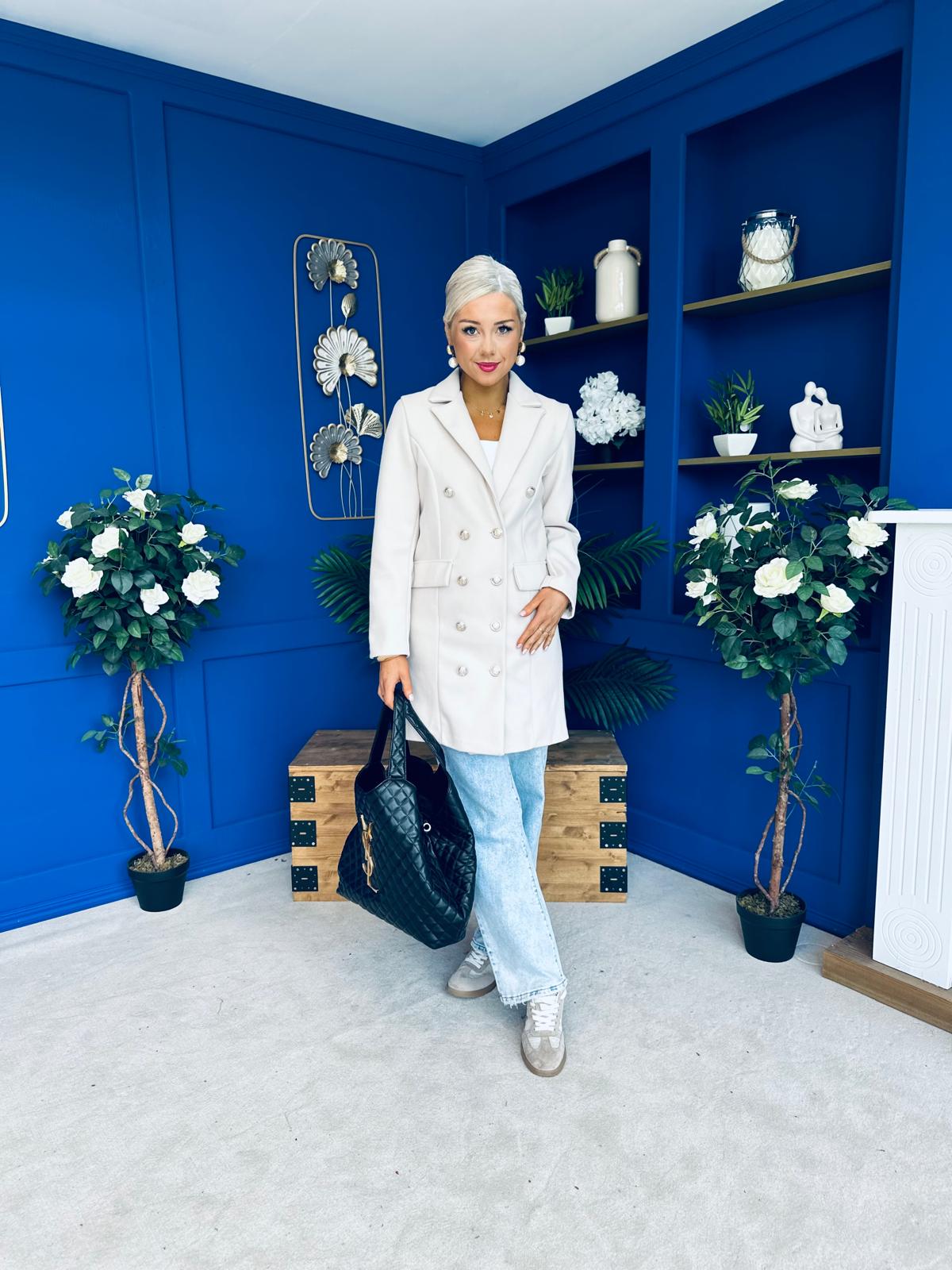 Rachel Button Detail Coat Beige