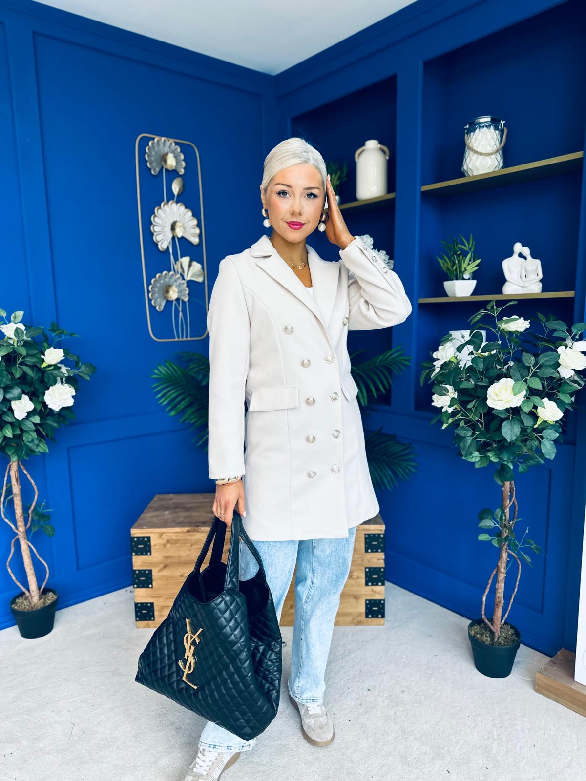 Rachel Button Detail Coat Beige