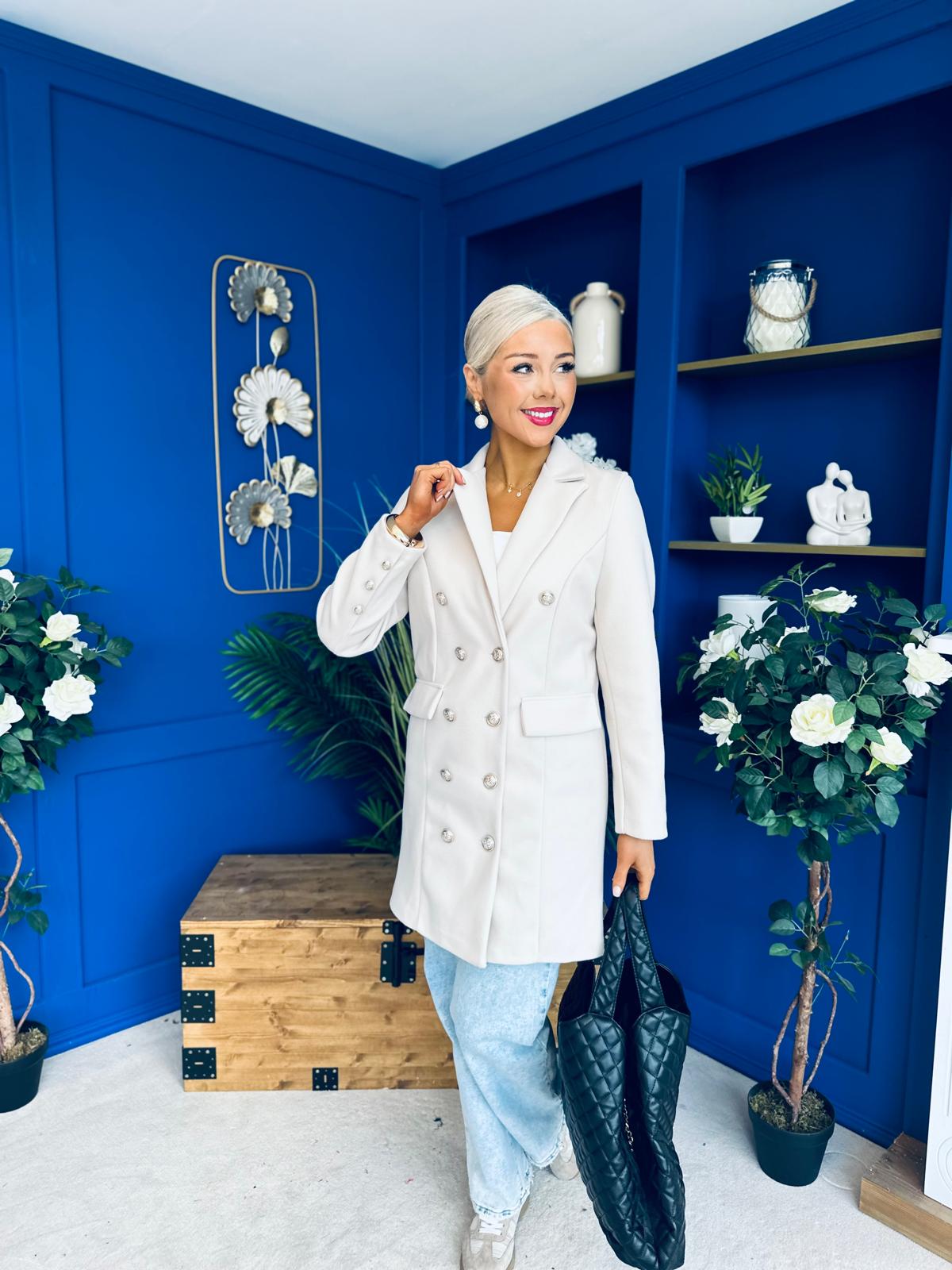 Rachel Button Detail Coat Beige