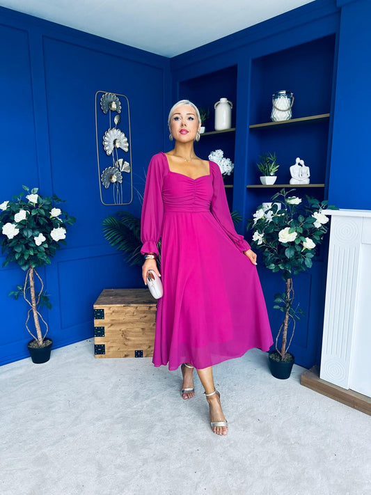 Eire Long Sleeve Midi Dress Berry