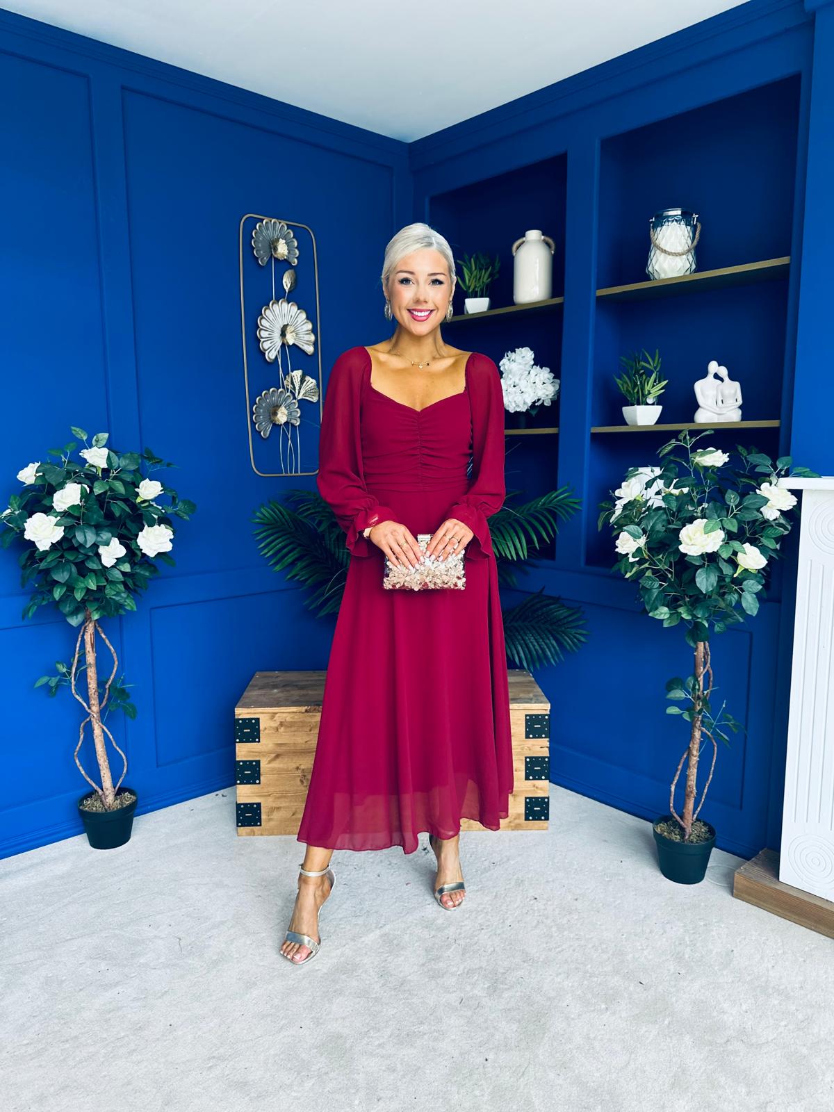 Eire Long Sleeve Midi Dress Wine