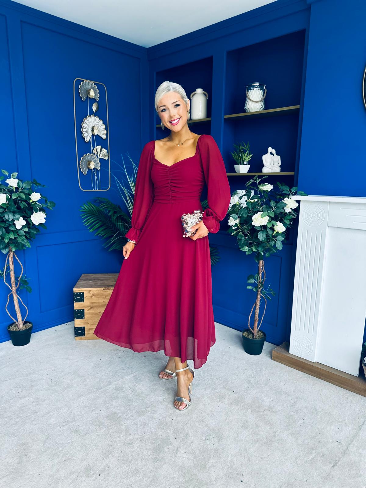 Eire Long Sleeve Midi Dress Wine