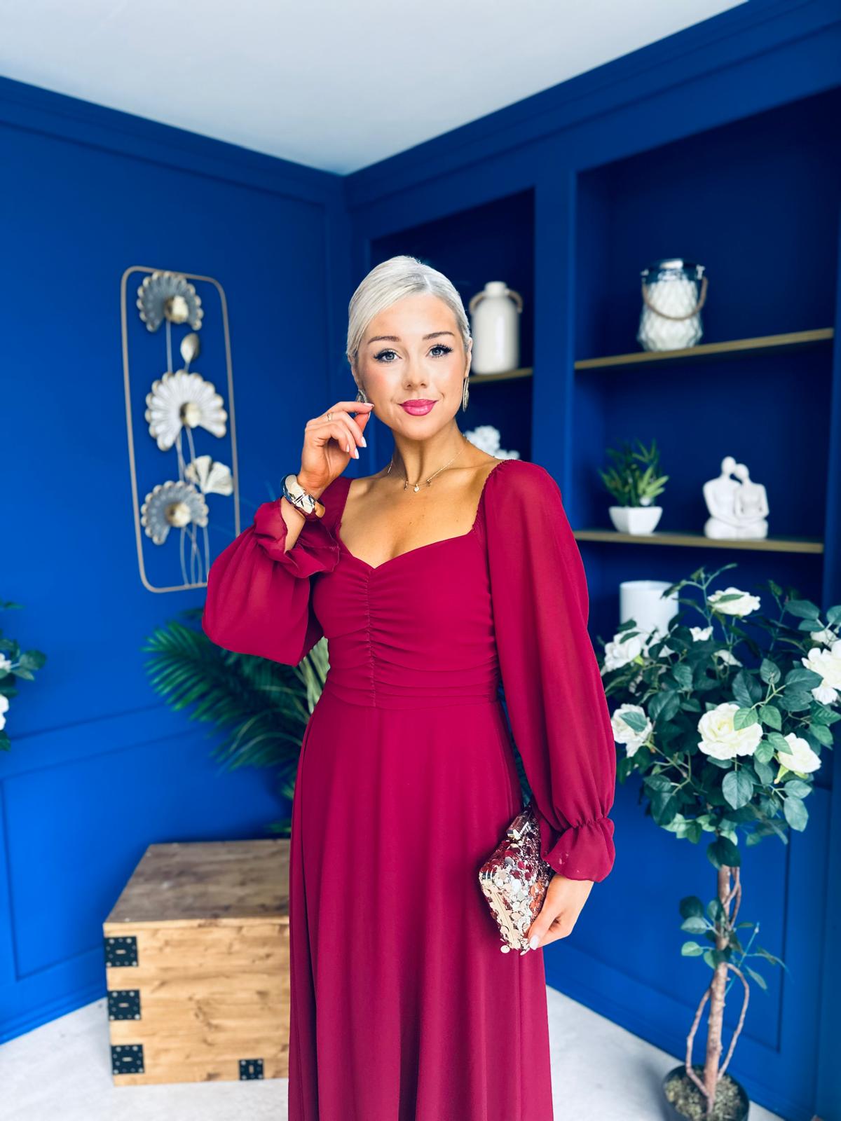 Eire Long Sleeve Midi Dress Wine