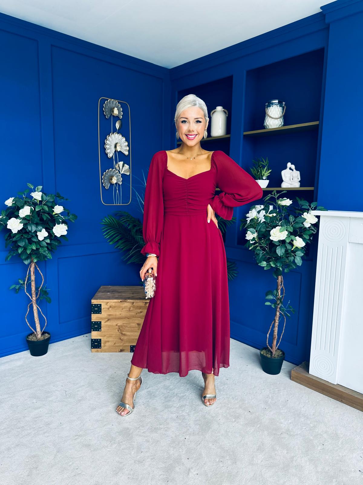 Eire Long Sleeve Midi Dress Wine