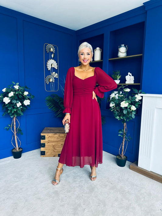 Eire Long Sleeve Midi Dress Wine