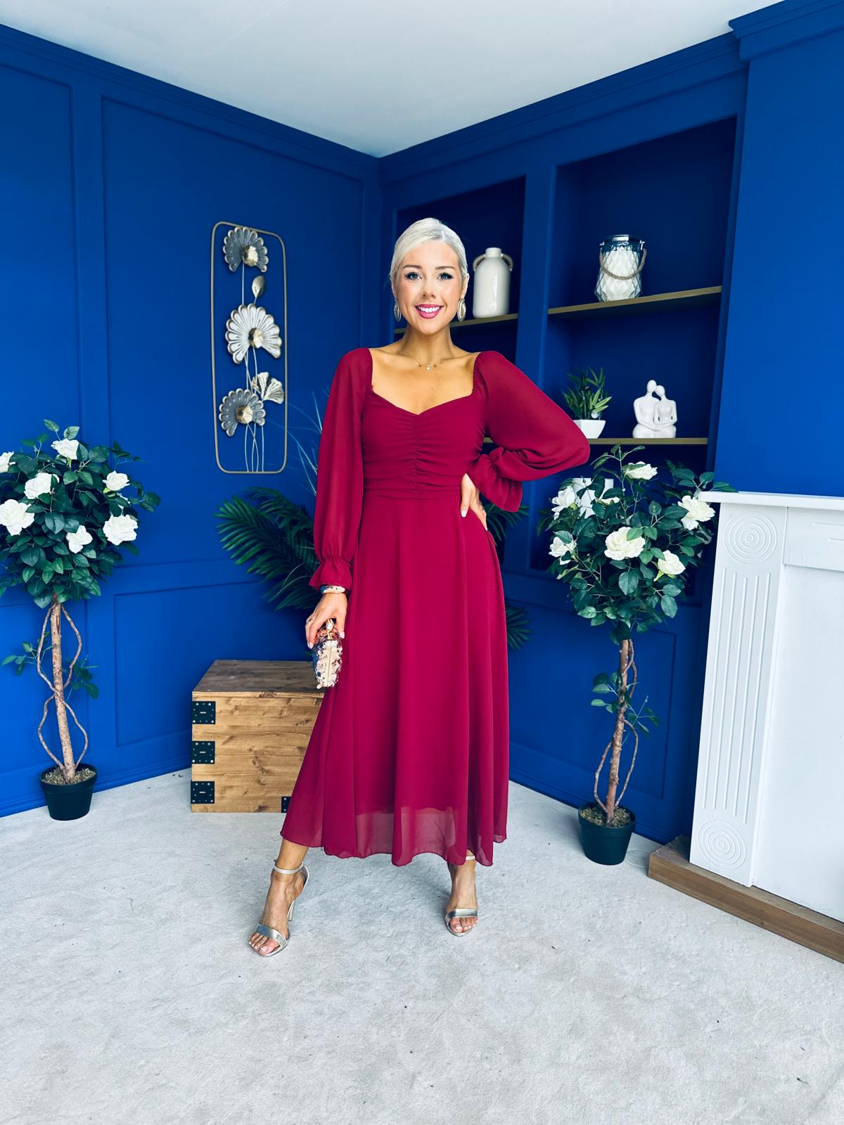 Eire Long Sleeve Midi Dress Wine