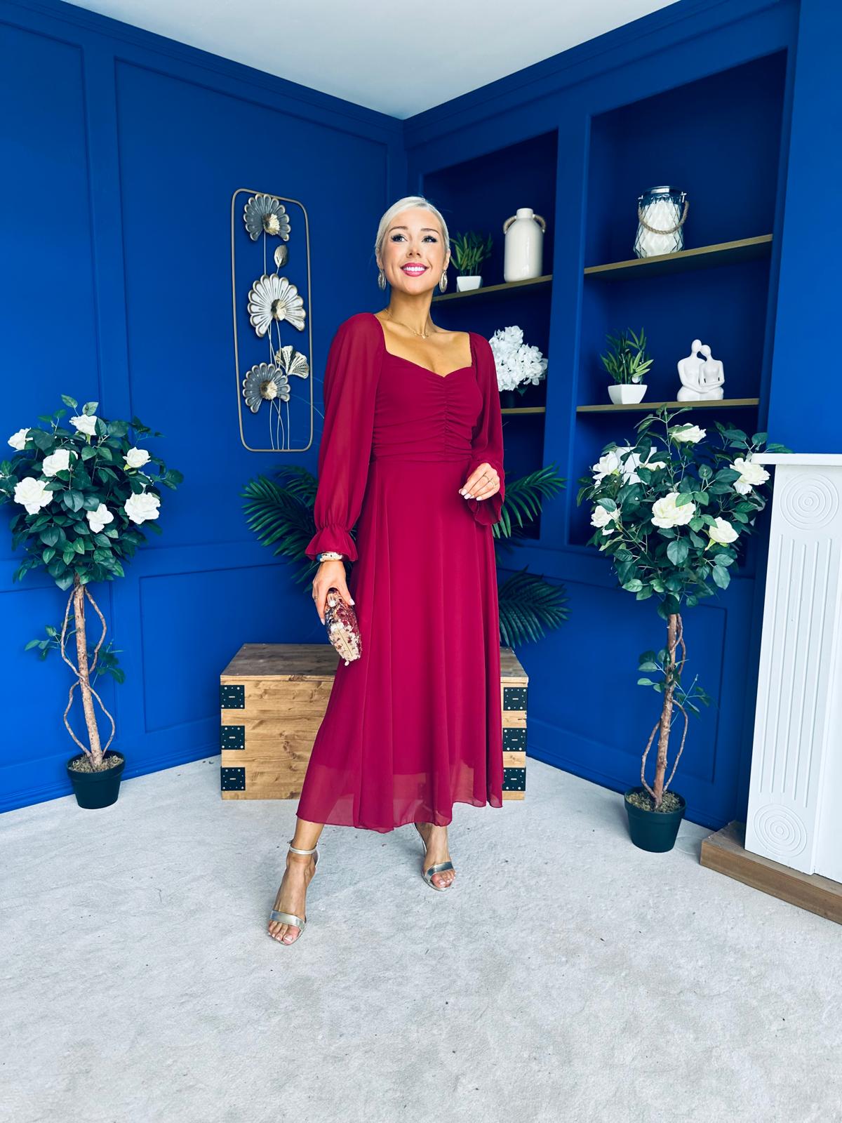 Eire Long Sleeve Midi Dress Wine