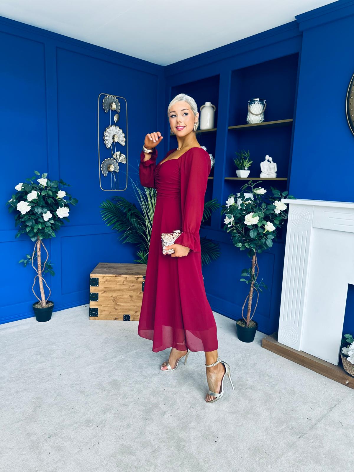 Eire Long Sleeve Midi Dress Wine