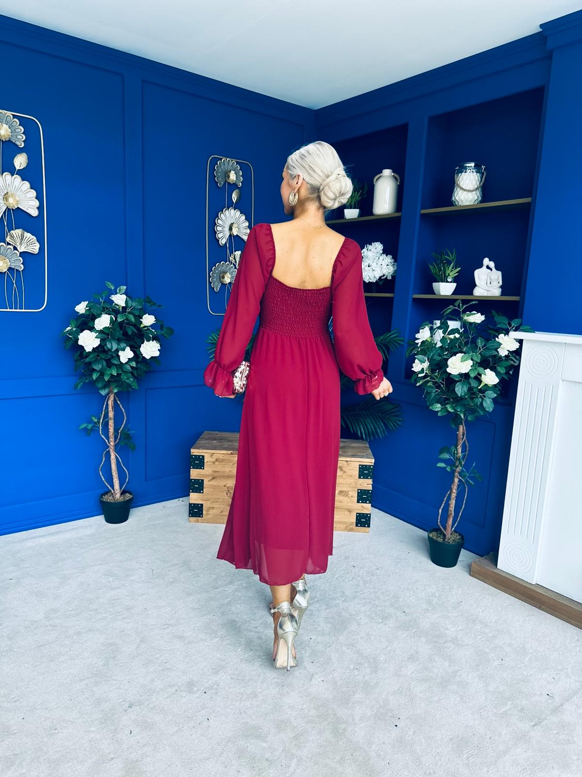 Eire Long Sleeve Midi Dress Wine