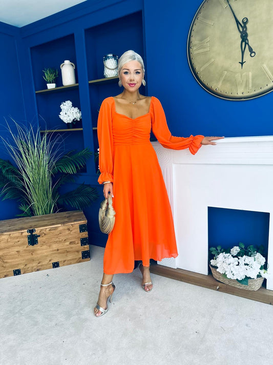 Eire Long Sleeve Midi Dress Amber