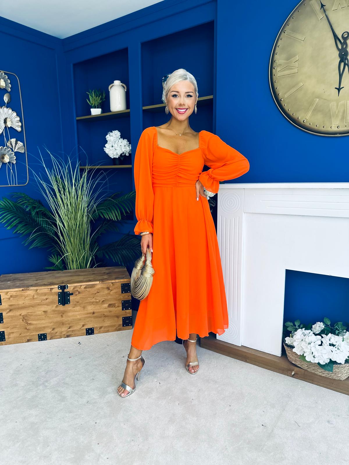 Eire Long Sleeve Midi Dress Amber