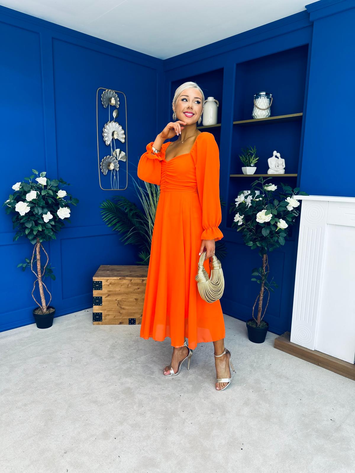 Eire Long Sleeve Midi Dress Amber