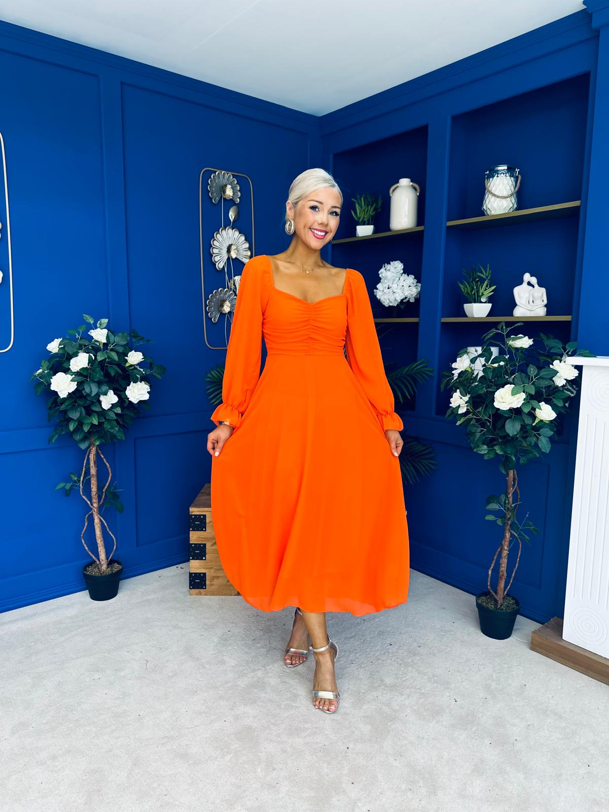 Eire Long Sleeve Midi Dress Amber