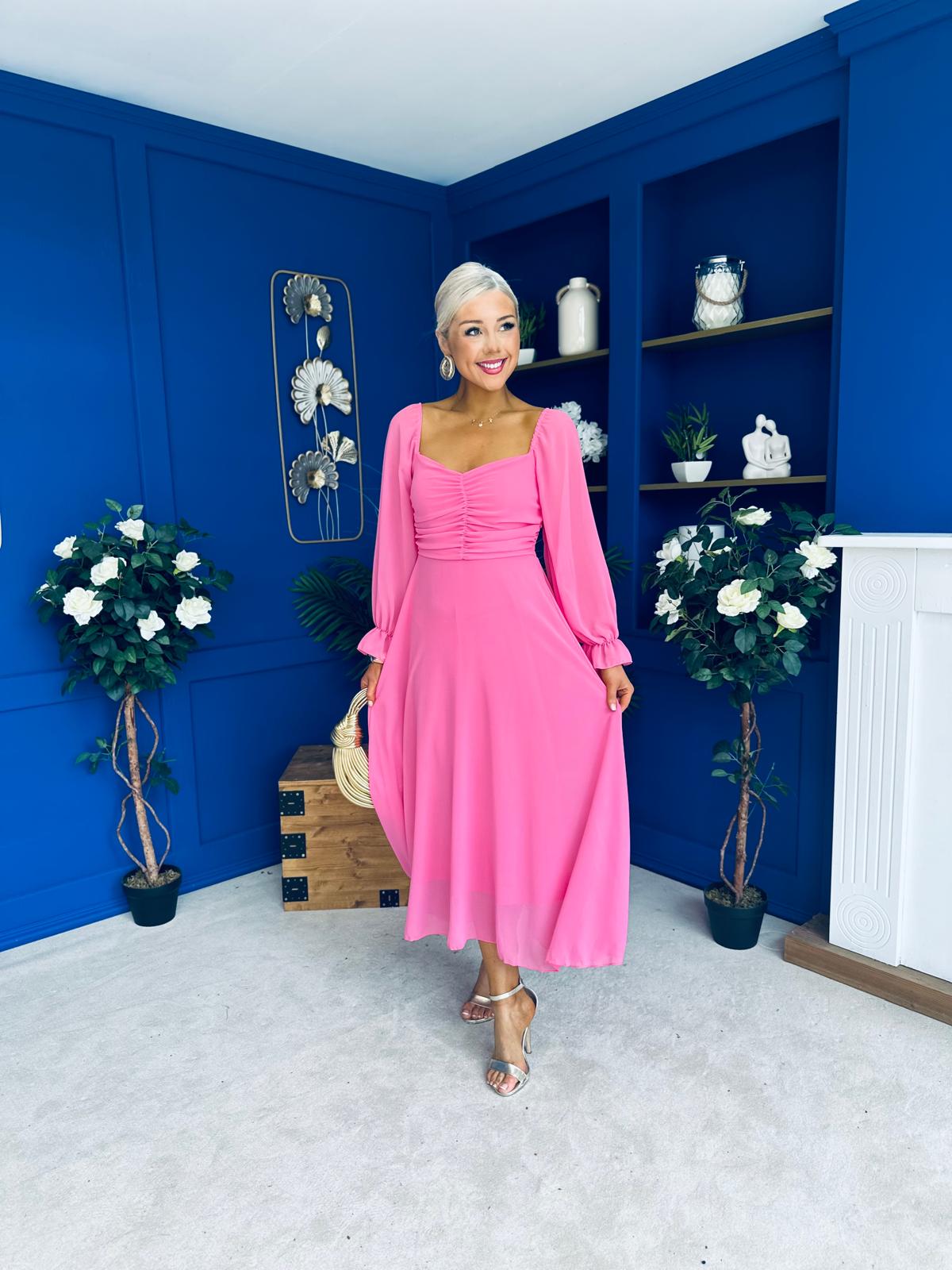 Eire Long Sleeve Midi Dress Pink