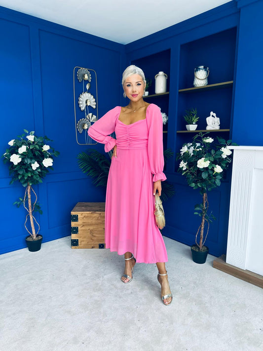Eire Long Sleeve Midi Dress Pink