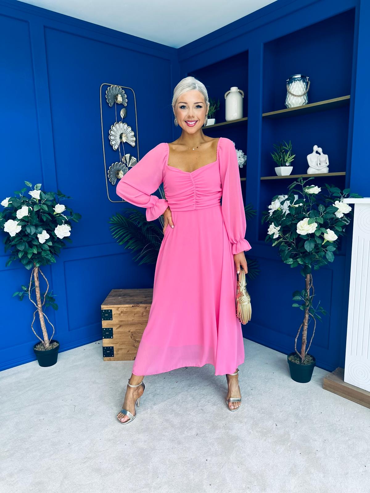 Eire Long Sleeve Midi Dress Pink