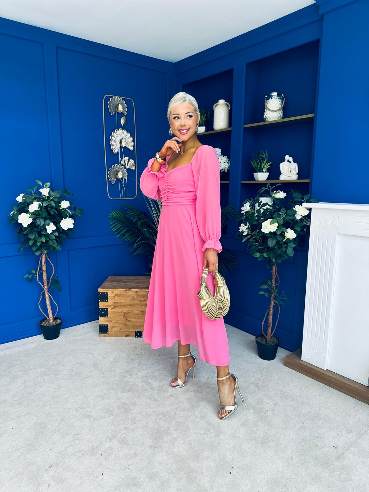 Eire Long Sleeve Midi Dress Pink