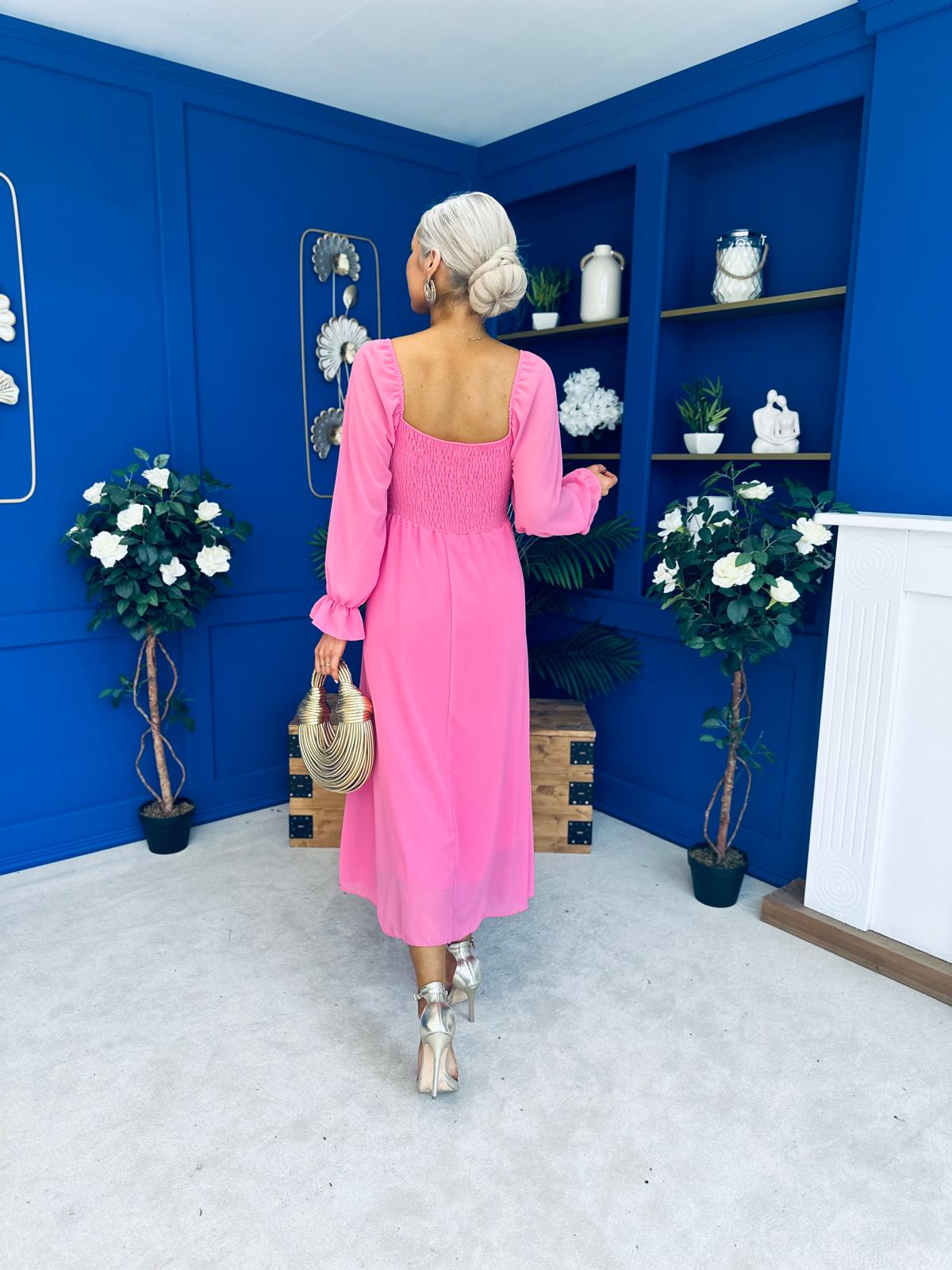 Eire Long Sleeve Midi Dress Pink
