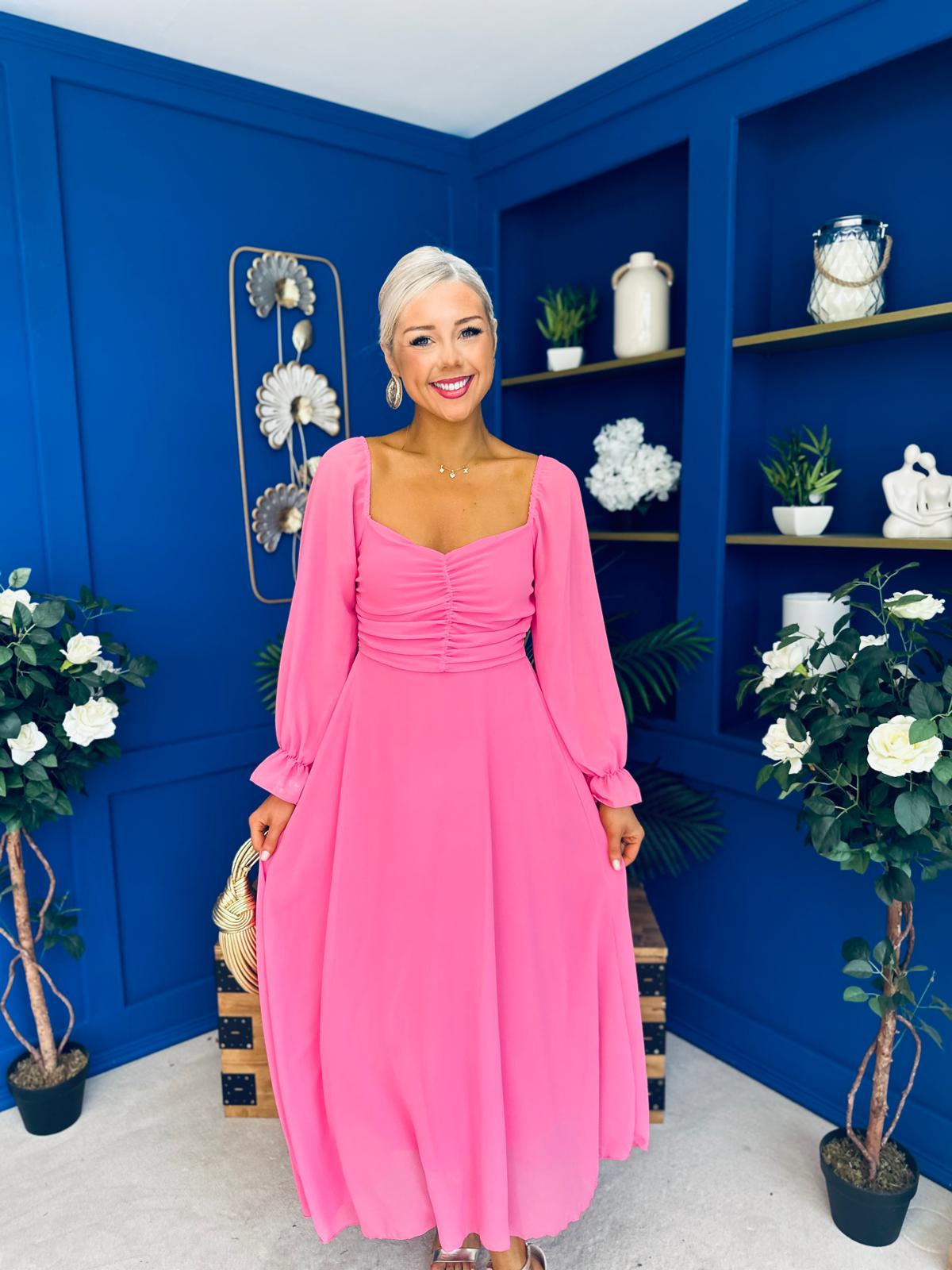 Eire Long Sleeve Midi Dress Pink