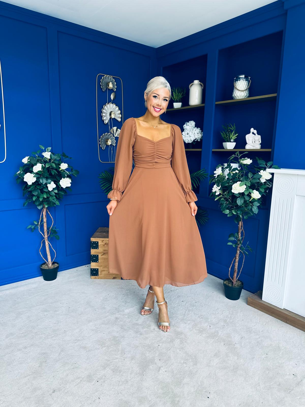 Eire Long Sleeve Midi Dress Caramel