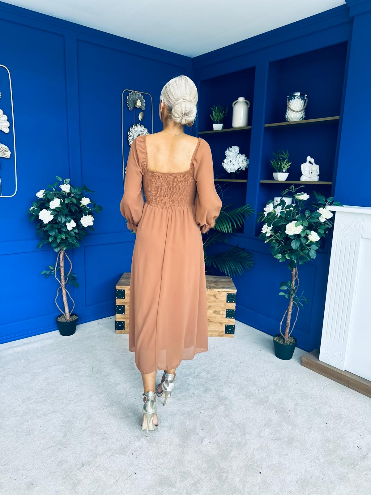 Eire Long Sleeve Midi Dress Caramel
