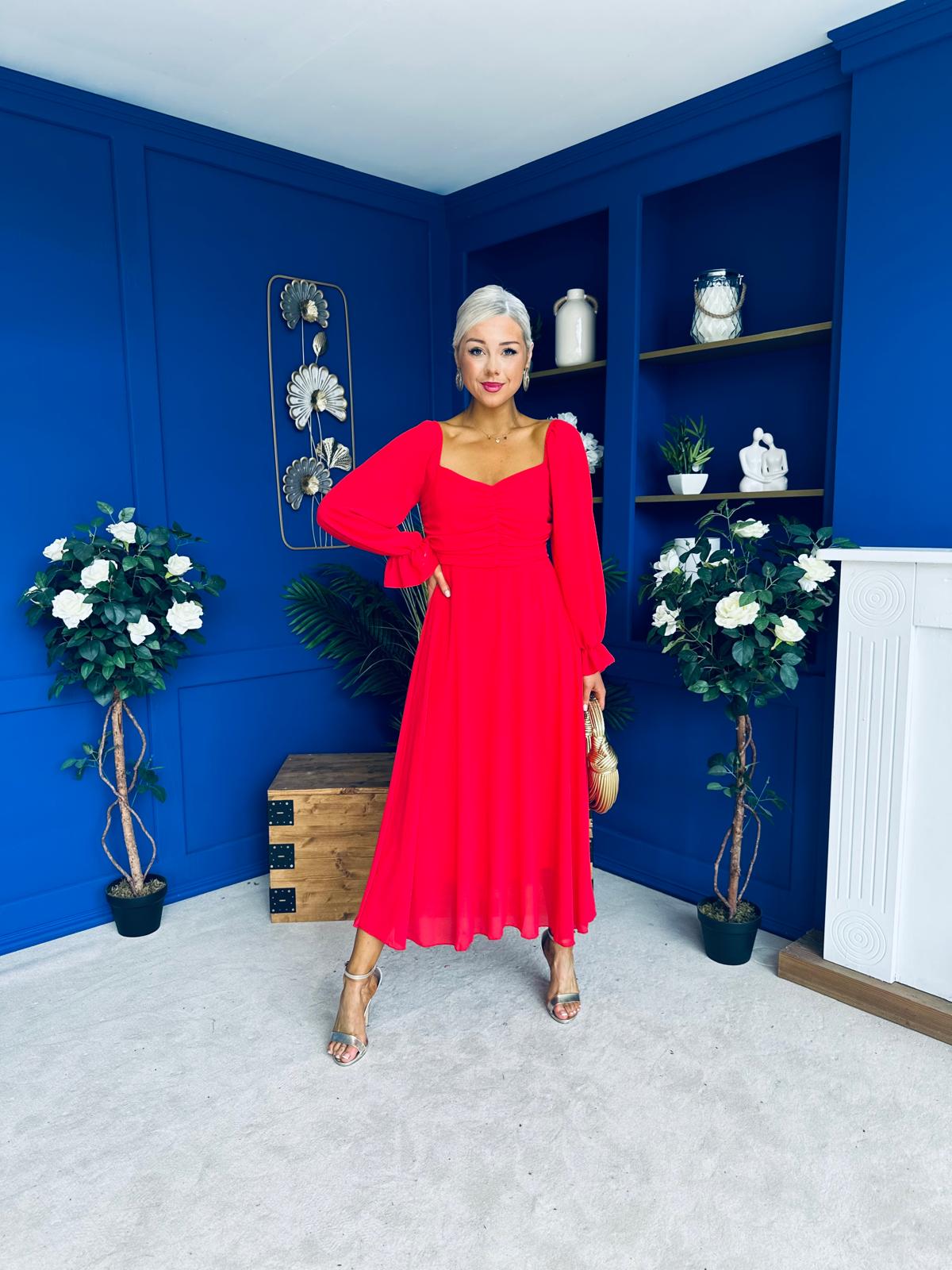 Eire Long Sleeve Midi Dress Red