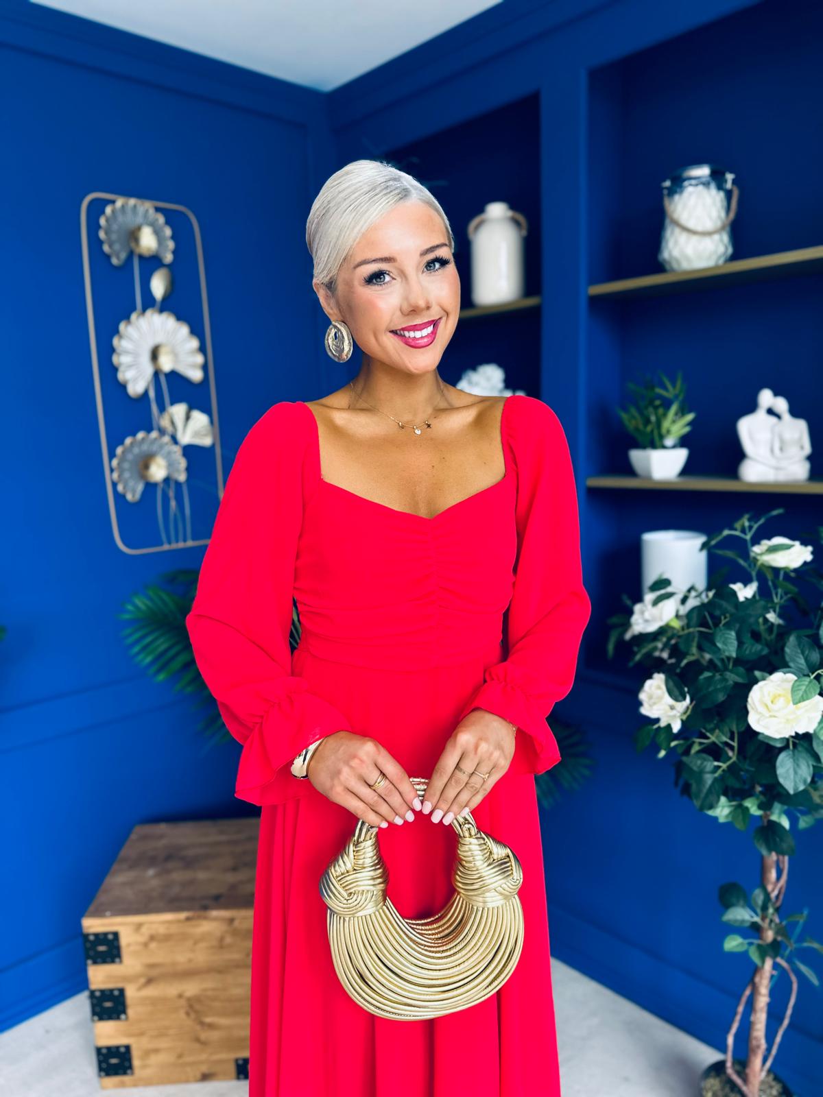 Eire Long Sleeve Midi Dress Red