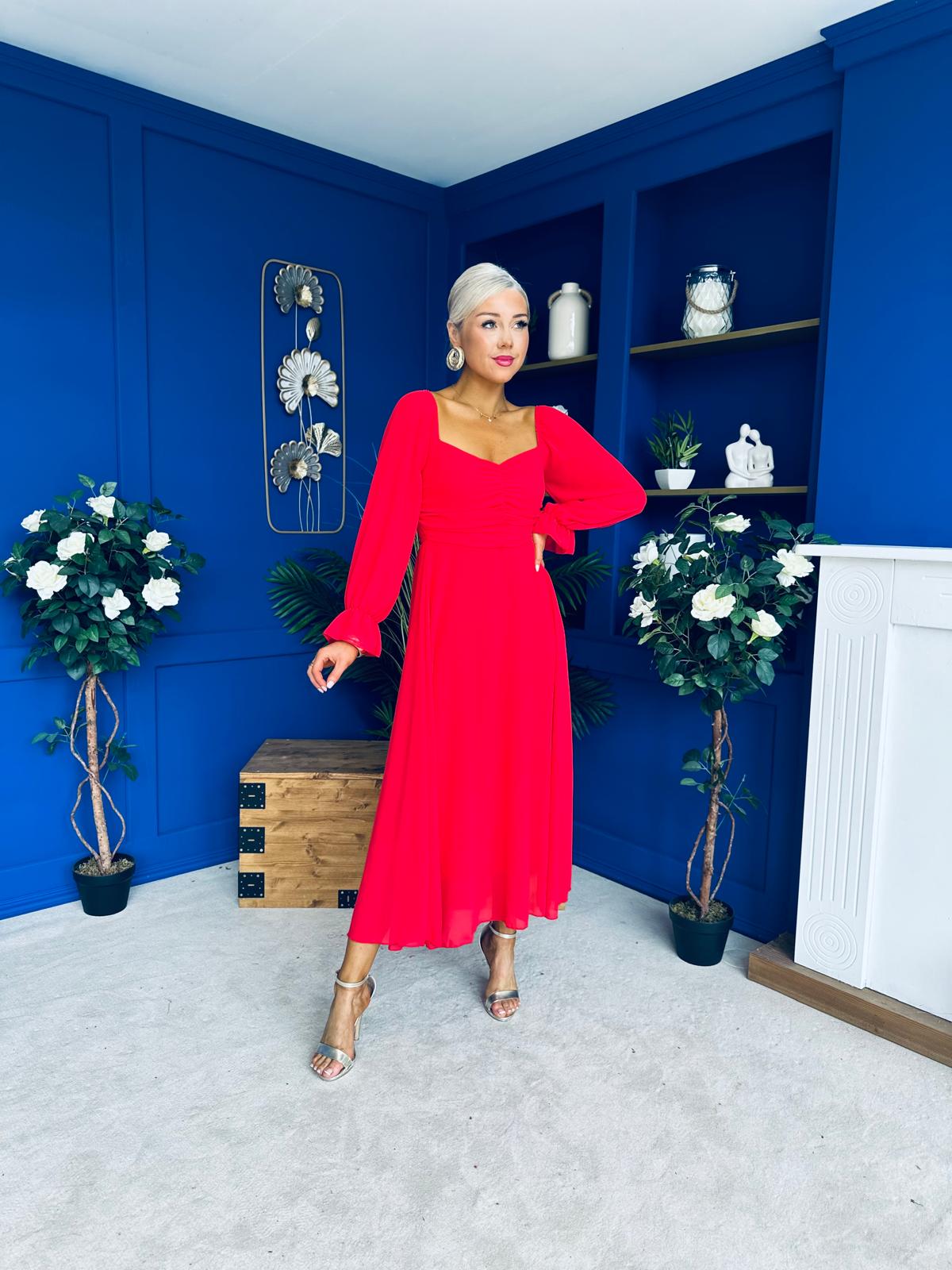 Eire Long Sleeve Midi Dress Red