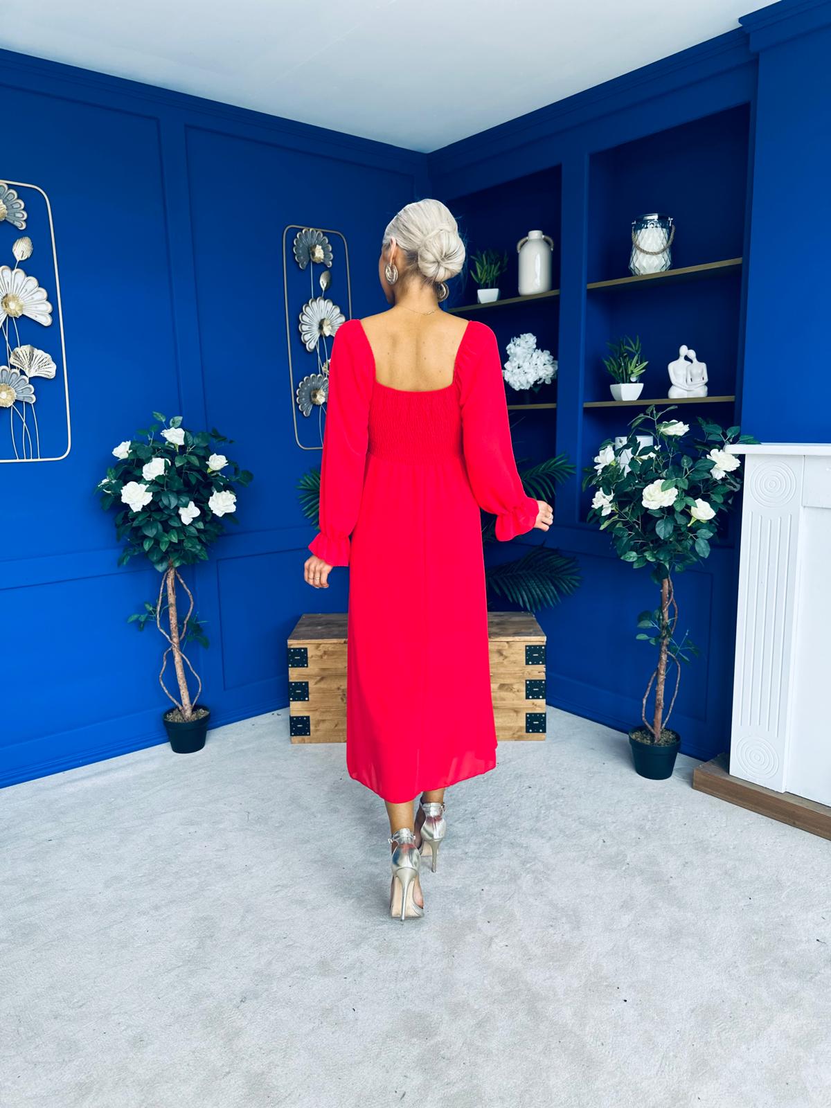 Eire Long Sleeve Midi Dress Red