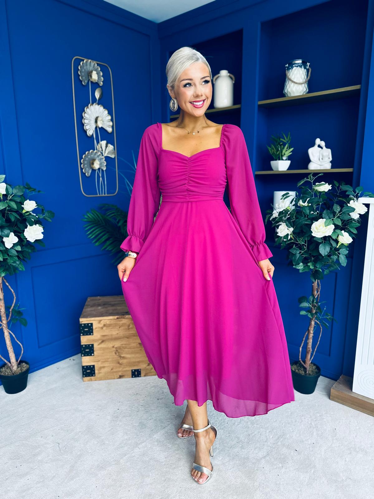 Eire Long Sleeve Midi Dress Berry