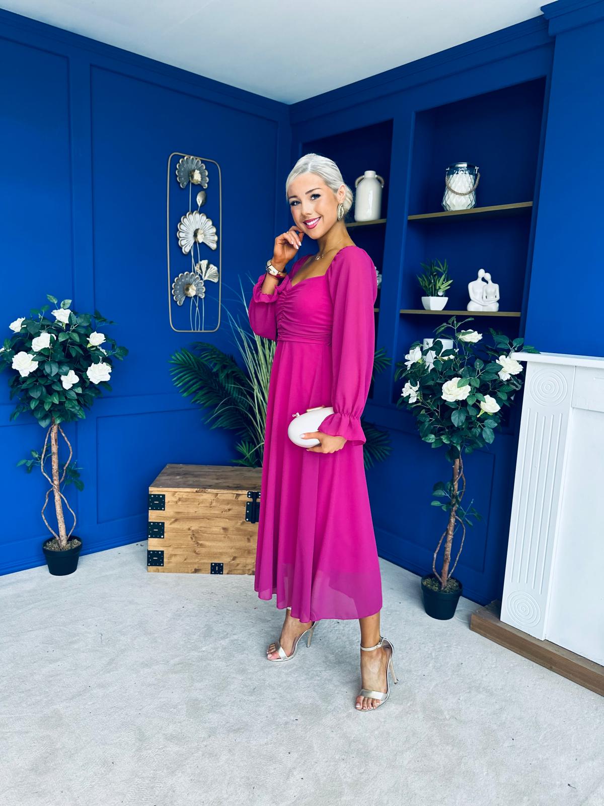 Eire Long Sleeve Midi Dress Berry