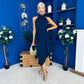 Priya Tie Waist Halter Neck Midi Dress Navy