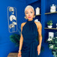 Priya Tie Waist Halter Neck Midi Dress Navy