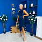 Priya Tie Waist Halter Neck Midi Dress Navy