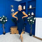 Priya Tie Waist Halter Neck Midi Dress Navy