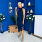 Priya Tie Waist Halter Neck Midi Dress Navy