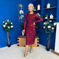 Elodie Floral Embroidered Mesh Bodycon Dress Wine