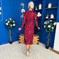 Elodie Floral Embroidered Mesh Bodycon Dress Wine